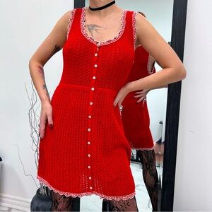 Red crochet mini dress